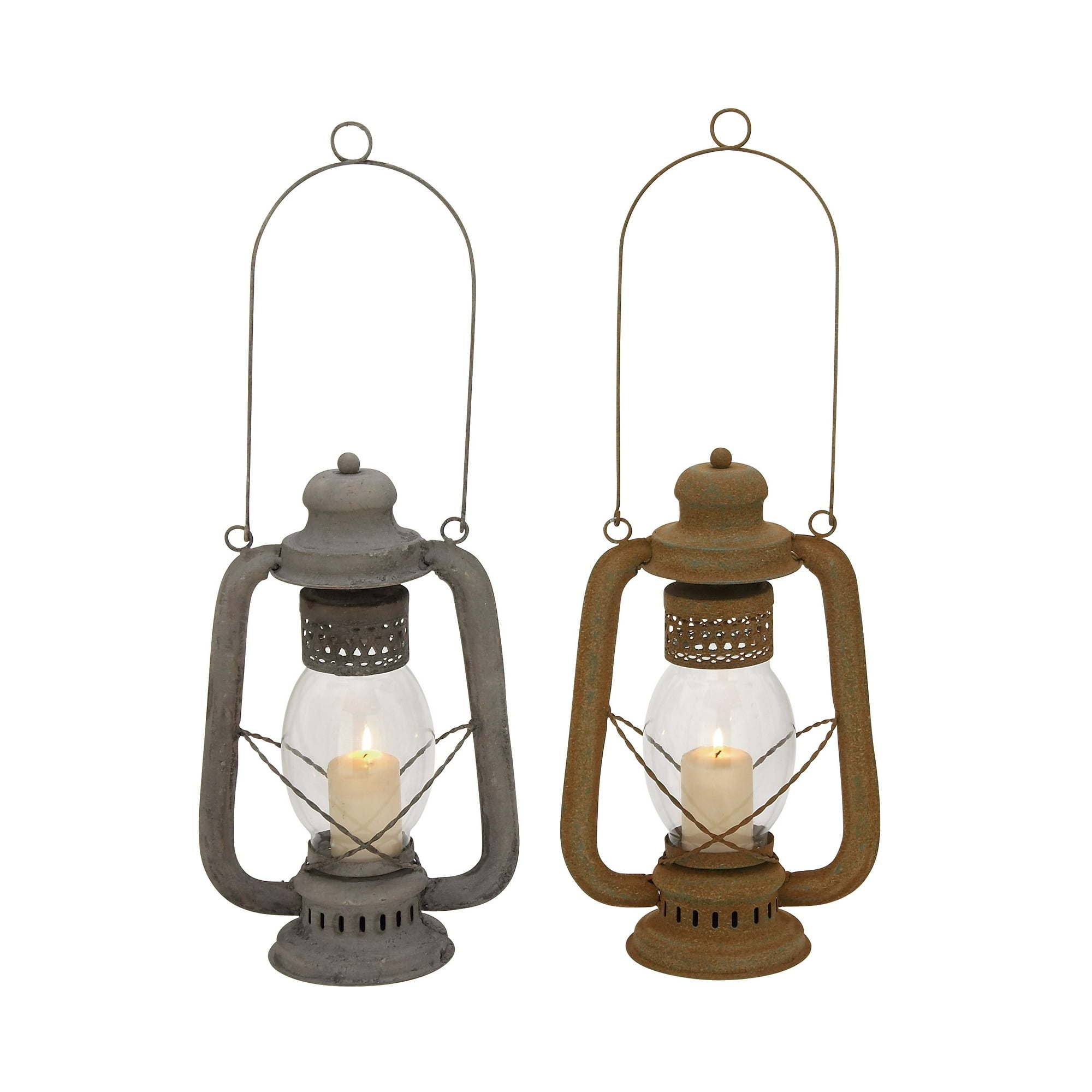 DecMode 9"W, 23"H Rustic Lantern, Grey, 2 - Pieces DecMode 9"W, 23"H Rustic Lantern, Grey, 2 - Pieces
